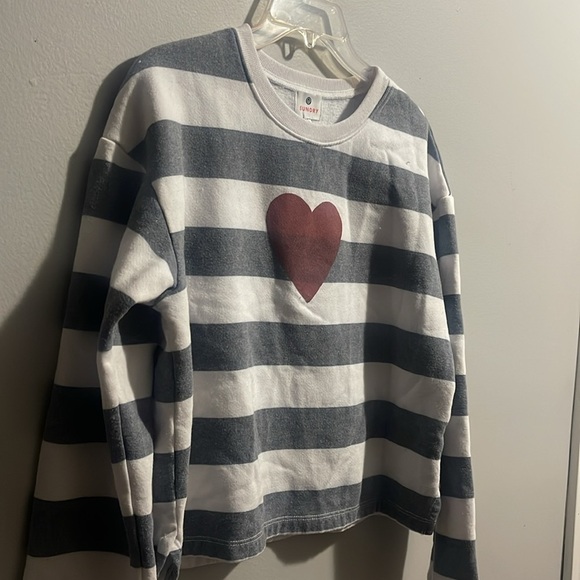 Sundry by Anthropology Cropped Crewneck Heart Striped Sweatshirt - Picture 6 of 10